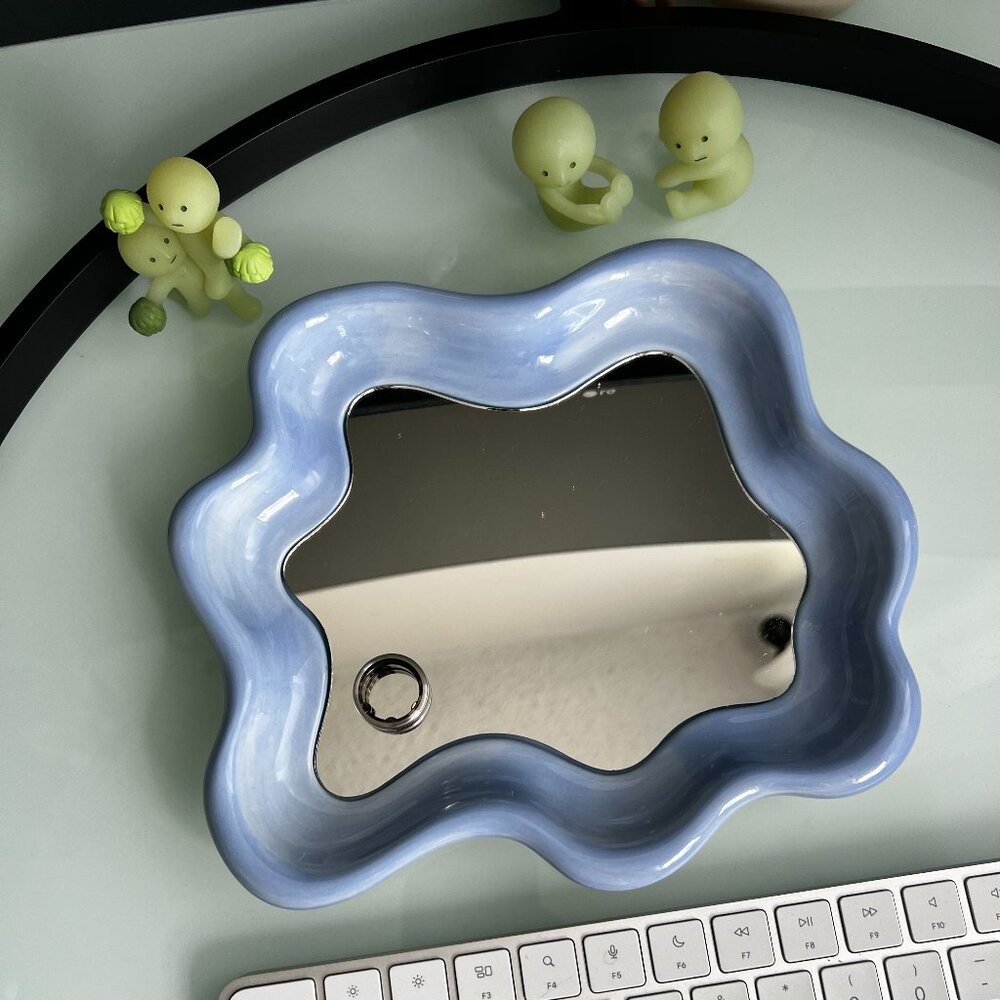 Blossom Vanity Catch All Mirrored Tray in Blue